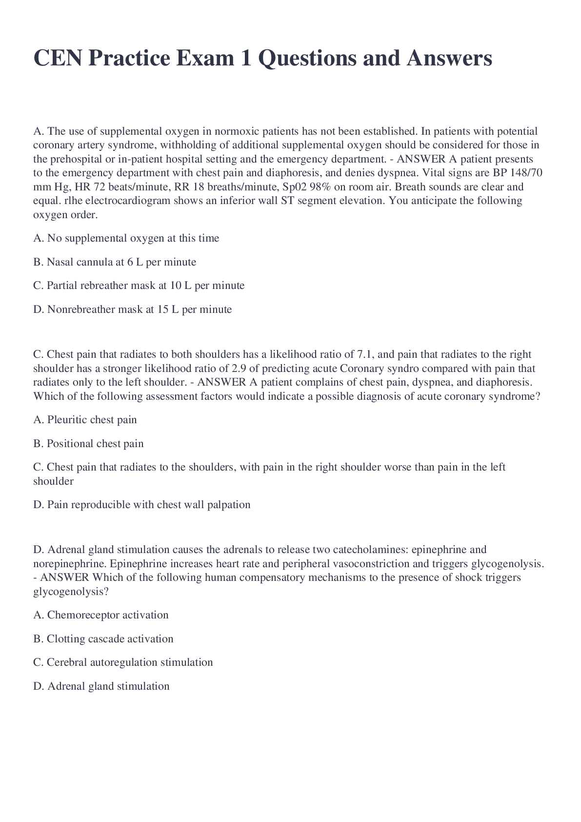 Preview image of CEN Practice Exam 1 Questions and Answers document